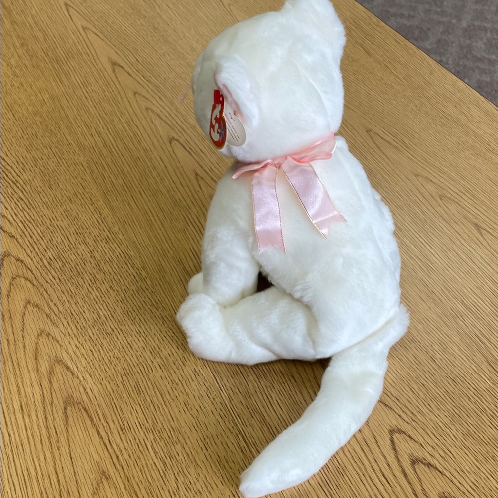 Ty White Plush Cat with Pink Accents - Picture 3 of 3